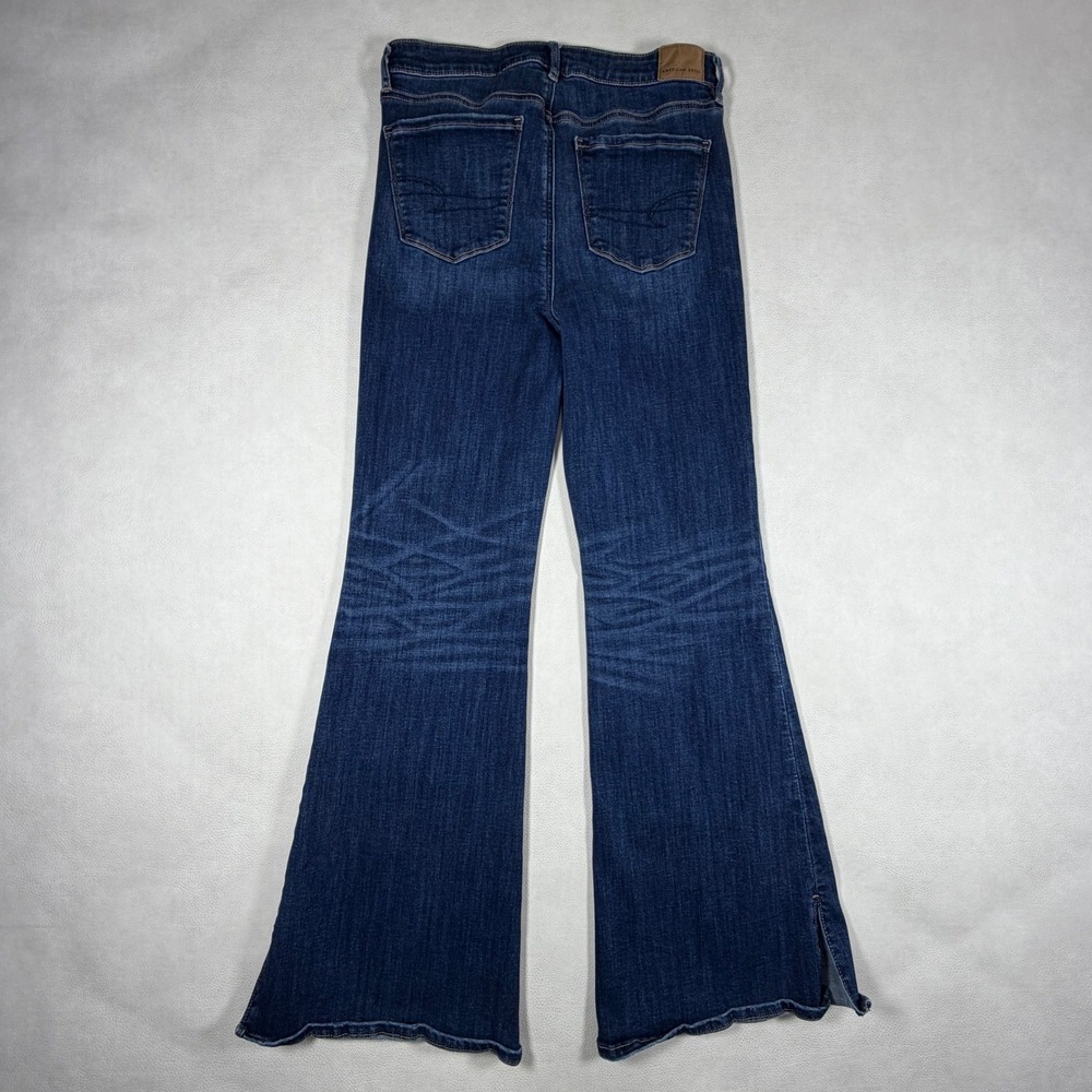 American Eagle Super Hi-Rise Flare Jeans Dark Wash Scalloped Hem Size 10 Regular - Picture 14 of 14